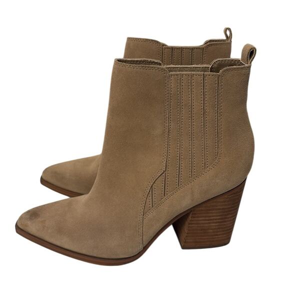 Mark Fisher Womens Tan Suede Ankle Boots Women’s 8.5 Block Heel Western Boho - Picture 1 of 12